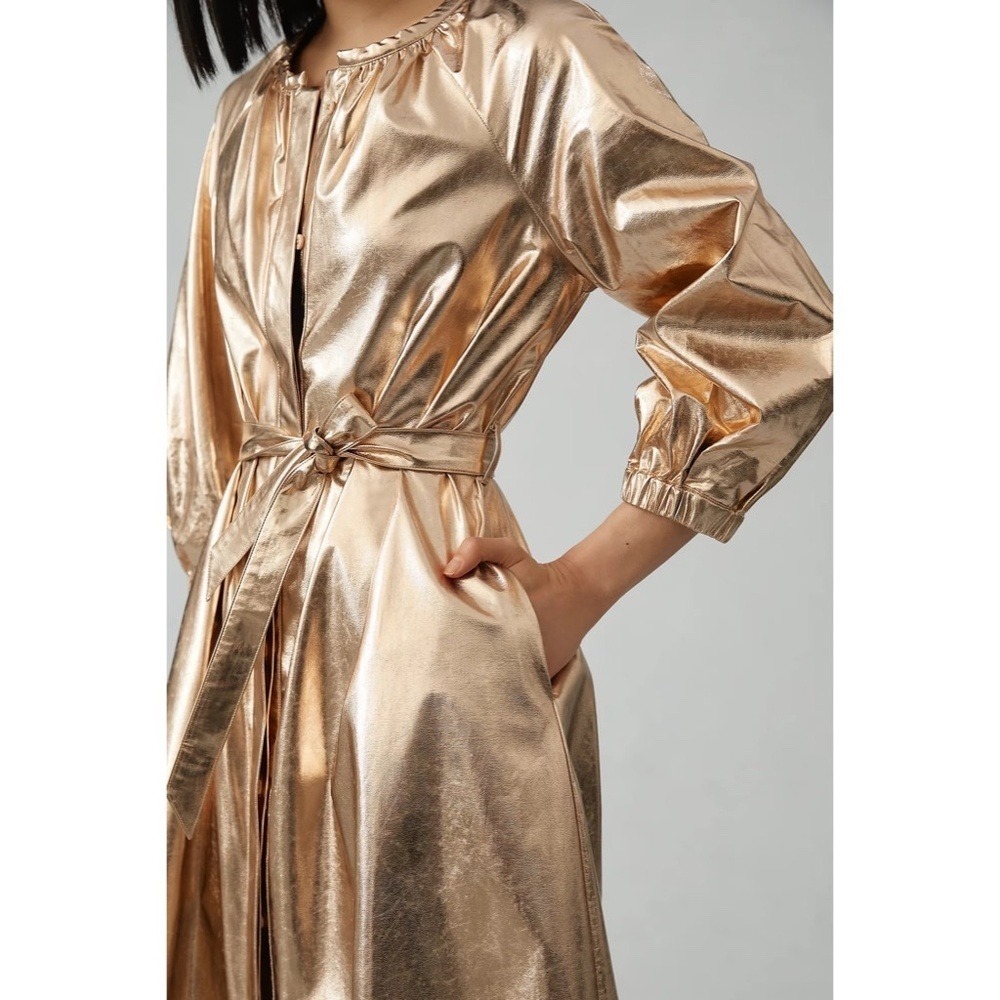 NWT!! Anthropologie MARE MARE Shine Faux‎ Leather Shirt Dress Pearl Metallic XS - Picture 6 of 15